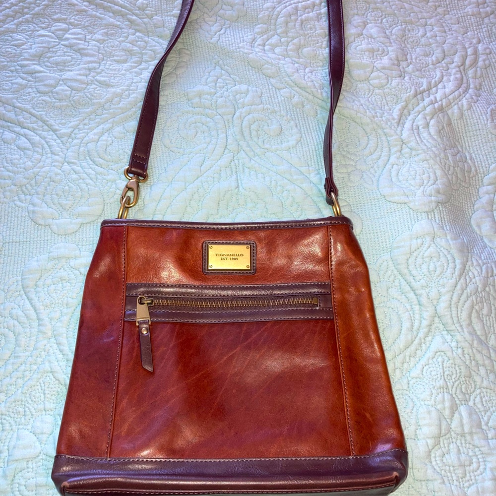 Brown Tignanello Color Block Leather Crossbody Purse